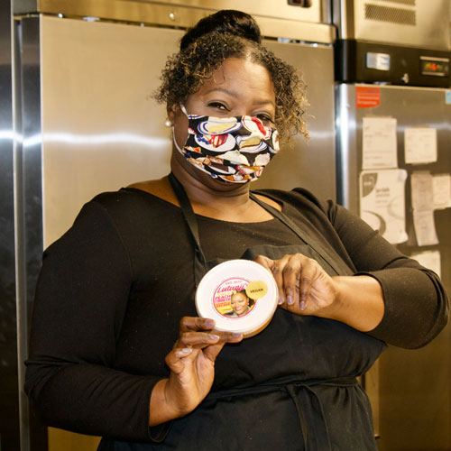 woman holding product