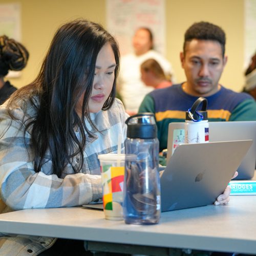 teachers in a classroom working on their computers