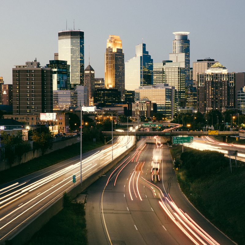 Minneapolis skyline at dusk